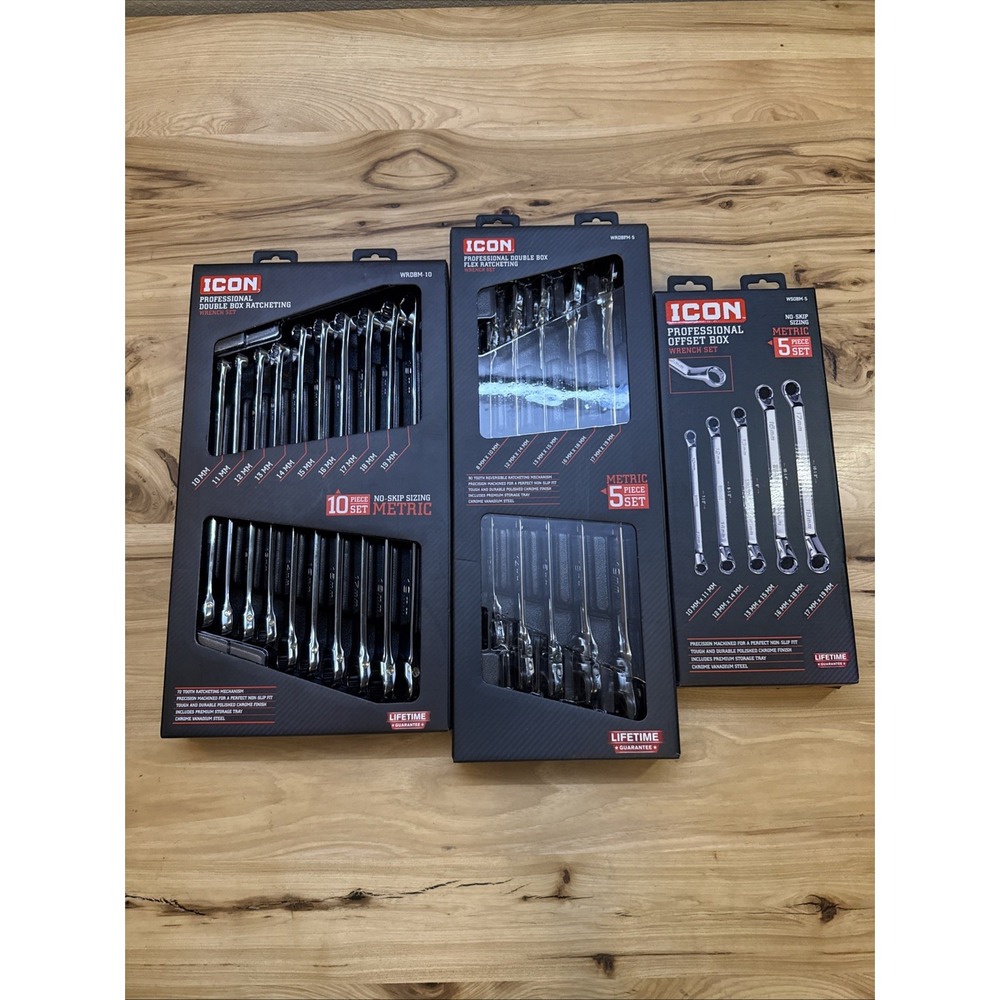Icon Tools Double Box End Wrench & Flex Head Double Box End & Offset Box Wrench